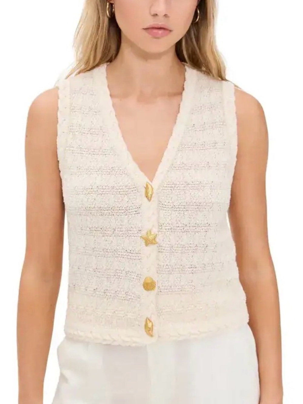 Line & Dot - Riya Sweater Vest with Gold Shell Buttons